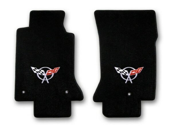 1997-2004 Chevrolet Corvette 2pc BLK Carpet Floor Mats with Silver C5 Flags Logo - Image 4