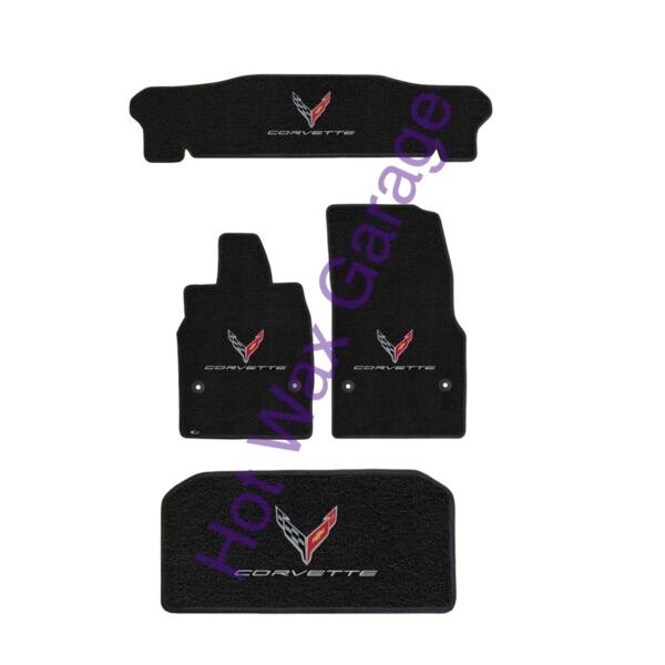 2020-2021 C8 Corvette Lloyd Floor Mats - C8 Flags Silver+Corvette Word Silver