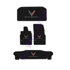 2020-2021 C8 Corvette Lloyd Floor Mats - C8 Flags Silver+Stingray Word in Silver