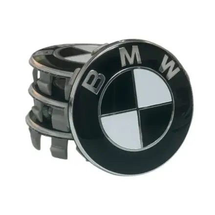 BMW black 68mm wheel center caps, black and white set of 4