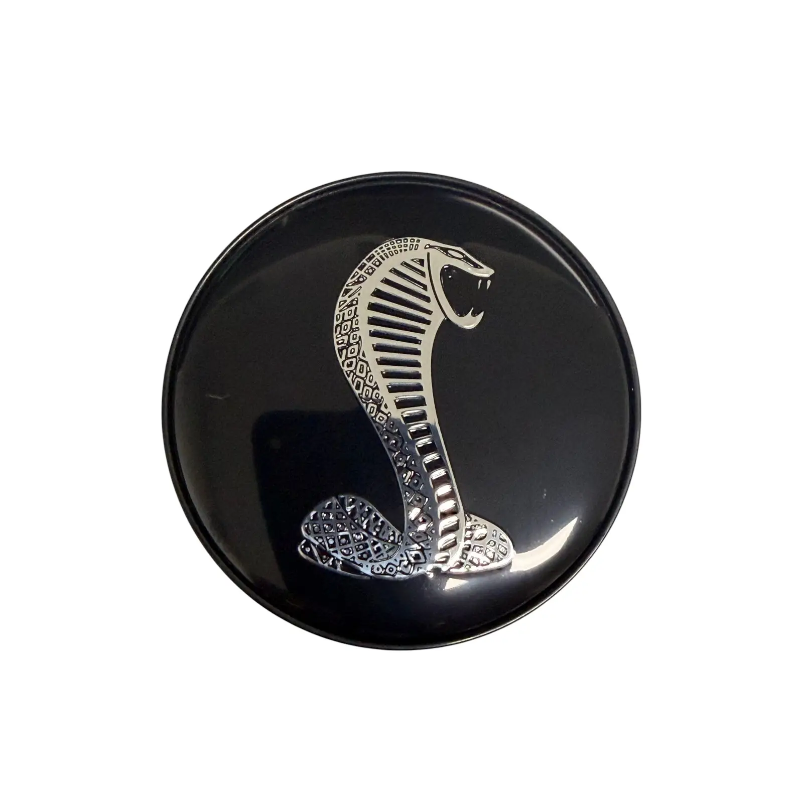 Ford Mustang Cobra Wheel Center Caps 60mm for Replica Wheels Set of 4 2 Mustang Cobra 60mm wheel center cap with silver Cobra snake logo