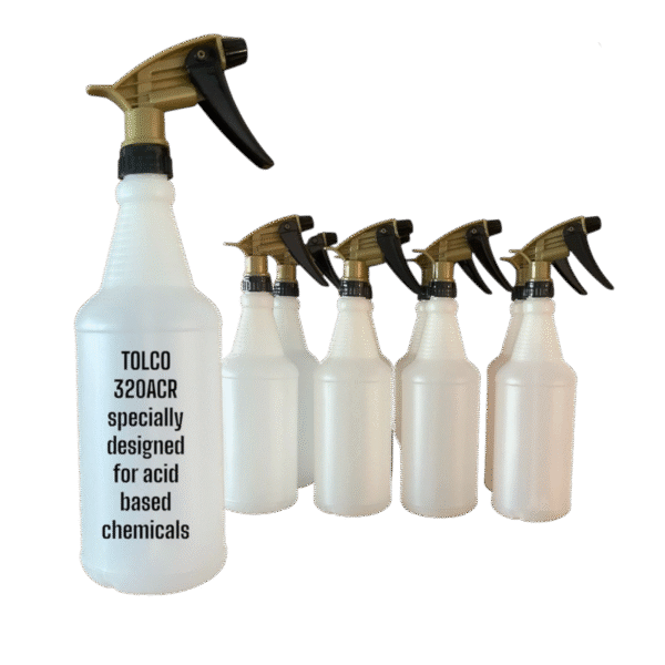 Tolco 320 ACR Acid Resistant Trigger Sprayers with 32oz Bottles ( 8 complete 32oz Spray Bottles )
