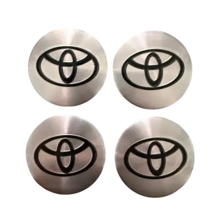 Toyota center cap decals 56mm brushed silver with black logo set of 4