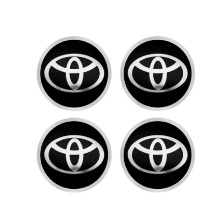 Toyota center cap decals 56mm gloss black with silver logo set of 4