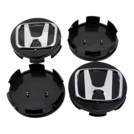 Honda 62mm wheel center caps black and chrome set of 4